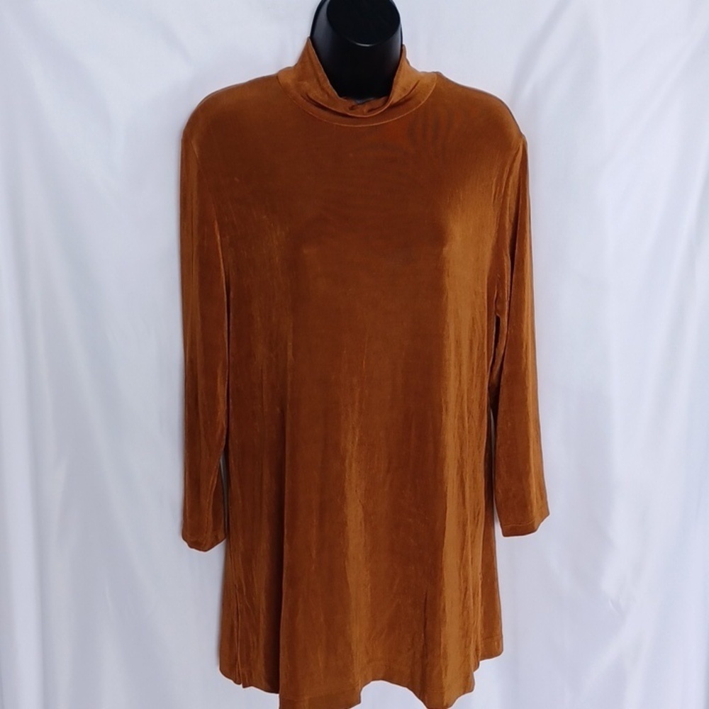 Coldwater Creek Mock Neck 3/4 Sleeve Tunic, copper color, stretchy, comfy, sz L